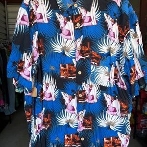 Vintage Junction West men’s blue pinup cocktail martini button rayon Shirt xl
